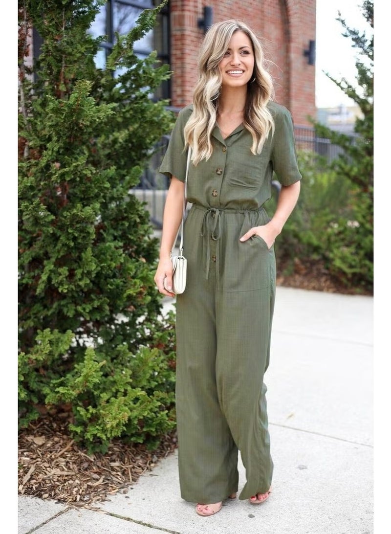 Barbora Linen Casual Jumpsuit LN20HAKI15 - Image 1